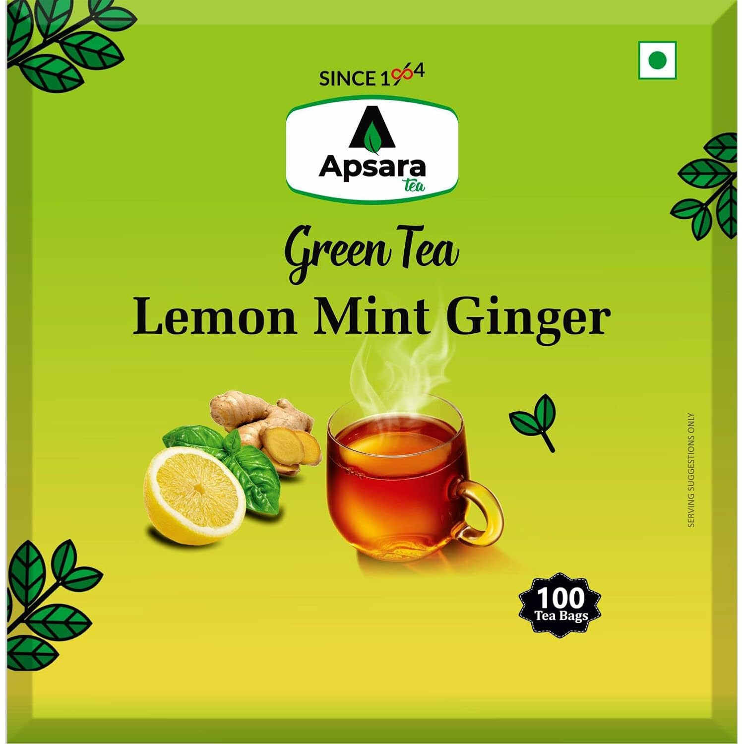 APSARA Lemon Mint Ginger Green Tea All Natural Flavour, 100 Tea Bags, 250 gram