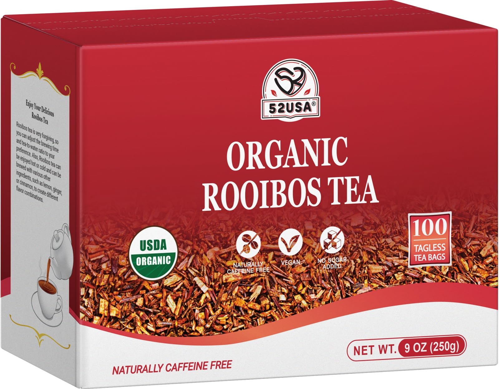Rooibos Tea Organic, 100 Tea bags, Pure Premuim Rooibos Tea, Naturally Sweet …