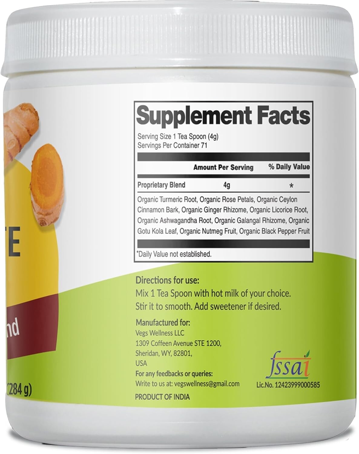 Vegs Turmeric Latte Golden Milk – Ayurvedic Super Spice Mix with Adaptogens