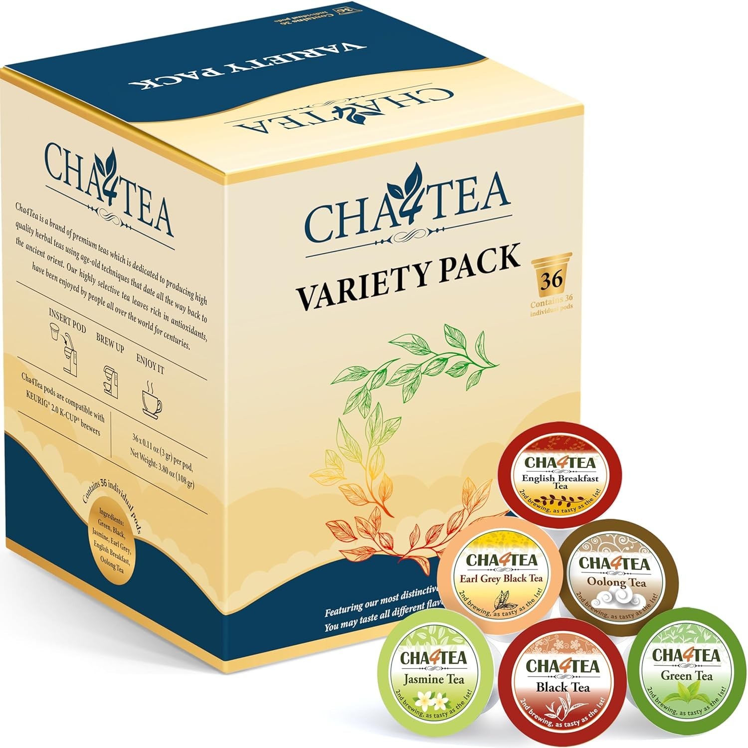36-Count 6 Flavors Variety Pack Tea for Keurig K-Cup Brewers, Including Green…