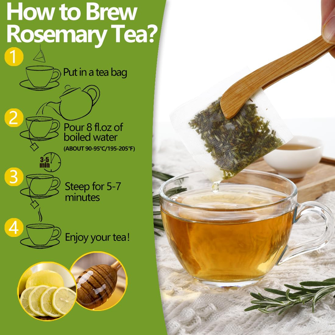 Premium Rosemary Tea Bags, 100 Teabags. Made with 100% Pure Natural Rosemary Le