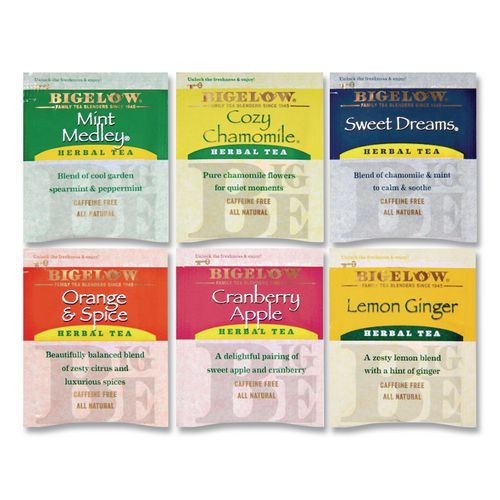 Bigelow Assorted Herbal Tea Bags, Six Flavors, 28/Box, 168/Carton