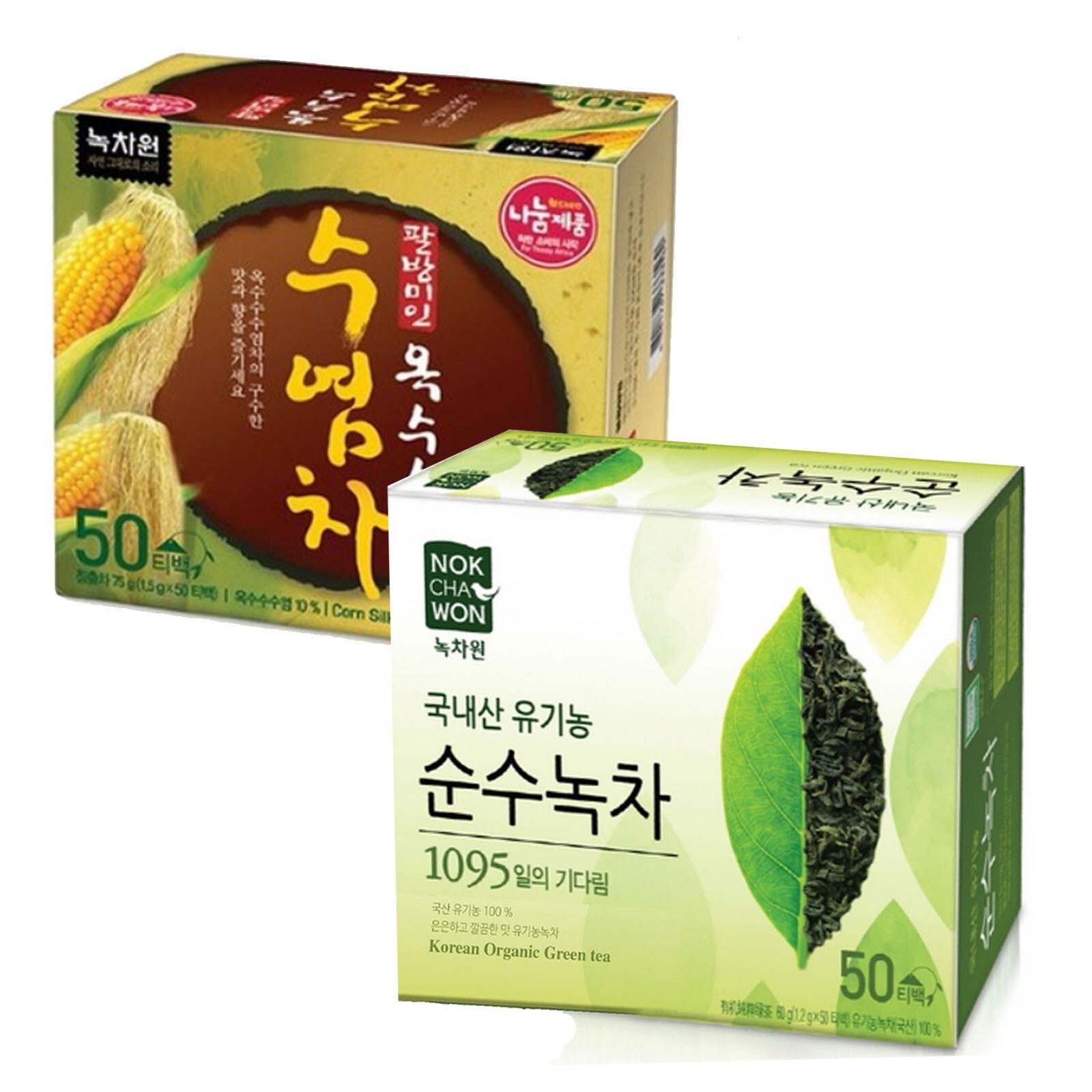 Korea Nokchawon Corn Silk Tea + Organic Pure Green Tea 100 T bag