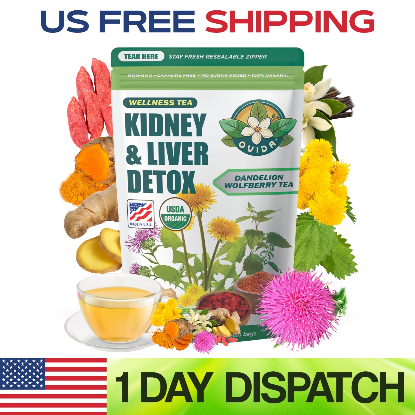 Premium Liver Detox Tea Natural Kidney Health Tea Dandelion Wolfberry Herbal Tea