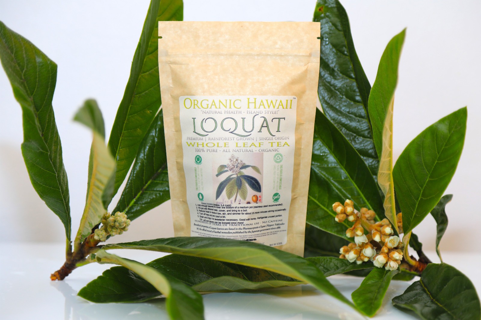 Organic Hawaii LOQUAT Whole Leaves for Tea FRESHLY DRIED Resealable Bag 9g /.3oz