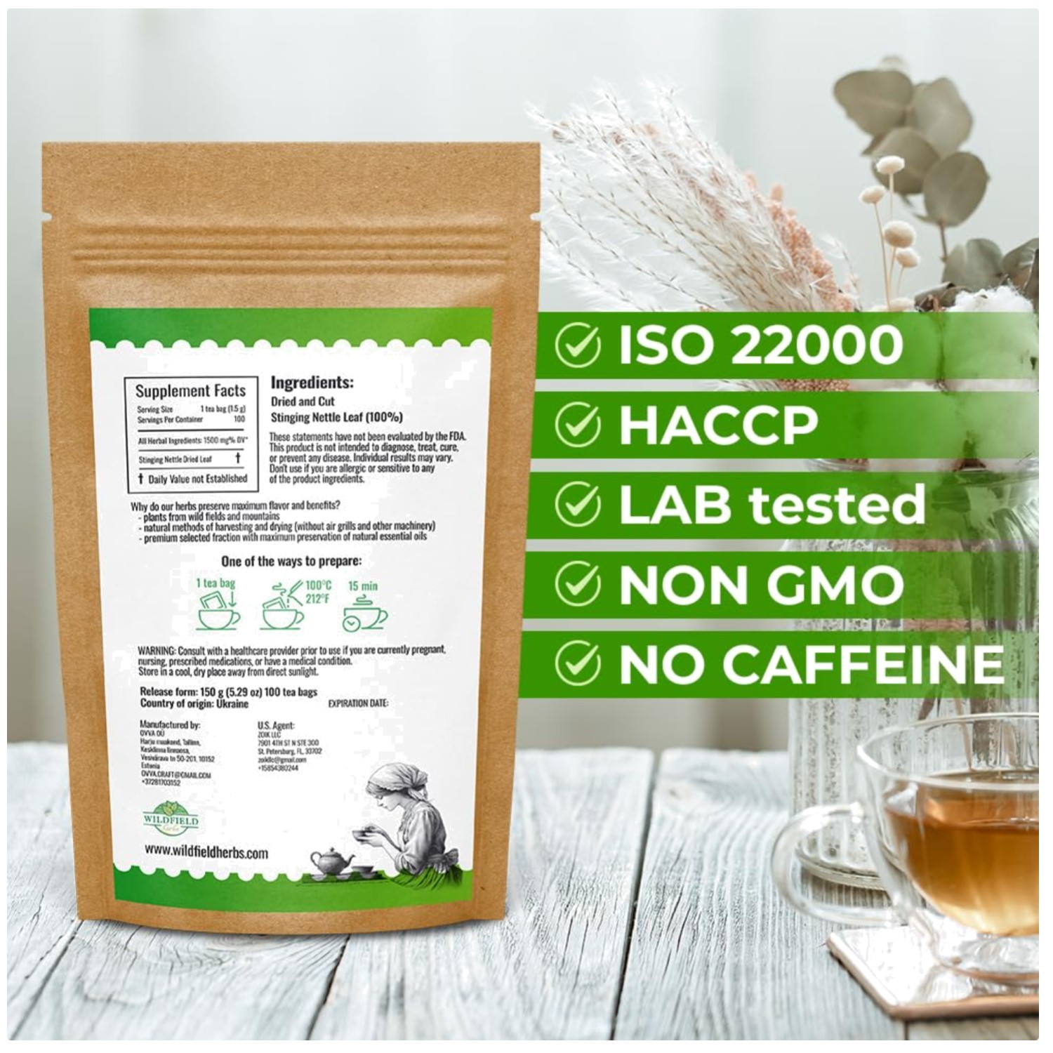 Urtica Dioica Nettle Leaf Tea Bags – 100 Count