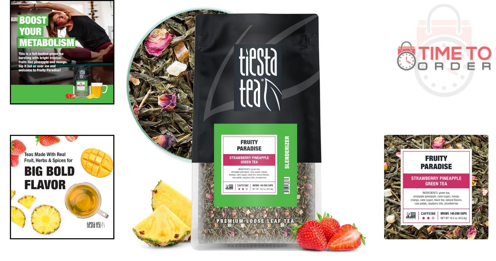 Loose Leaf Green Tea 16oz Bulk Pouch Fruity Paradise Tropical Flavors