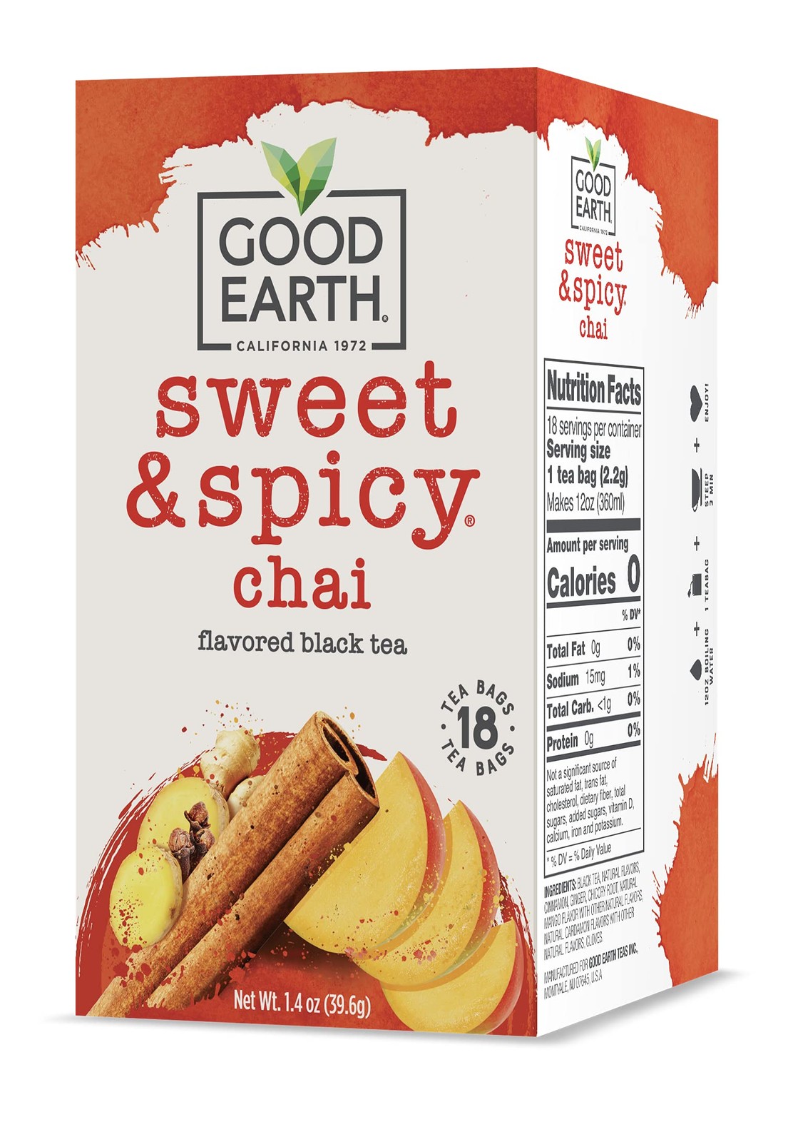 Good Earth Tea Sweet Spicy Chai Black Tea, 18 Teabags Pack of 6