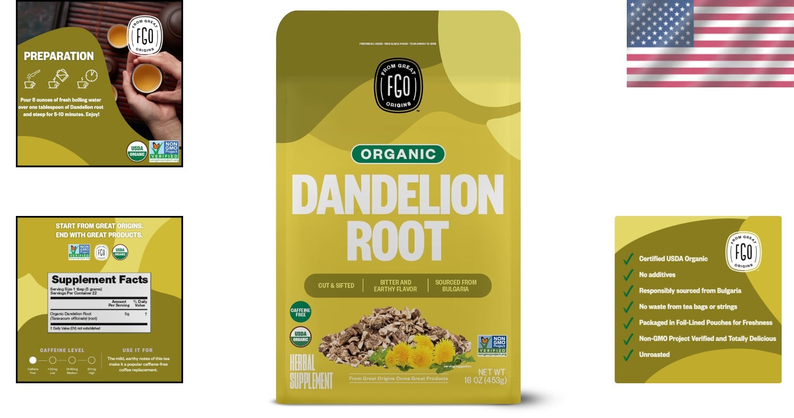Cut and Sifted Dandelion Root Tea 16 Ounce USDA Organic for Digestion Support