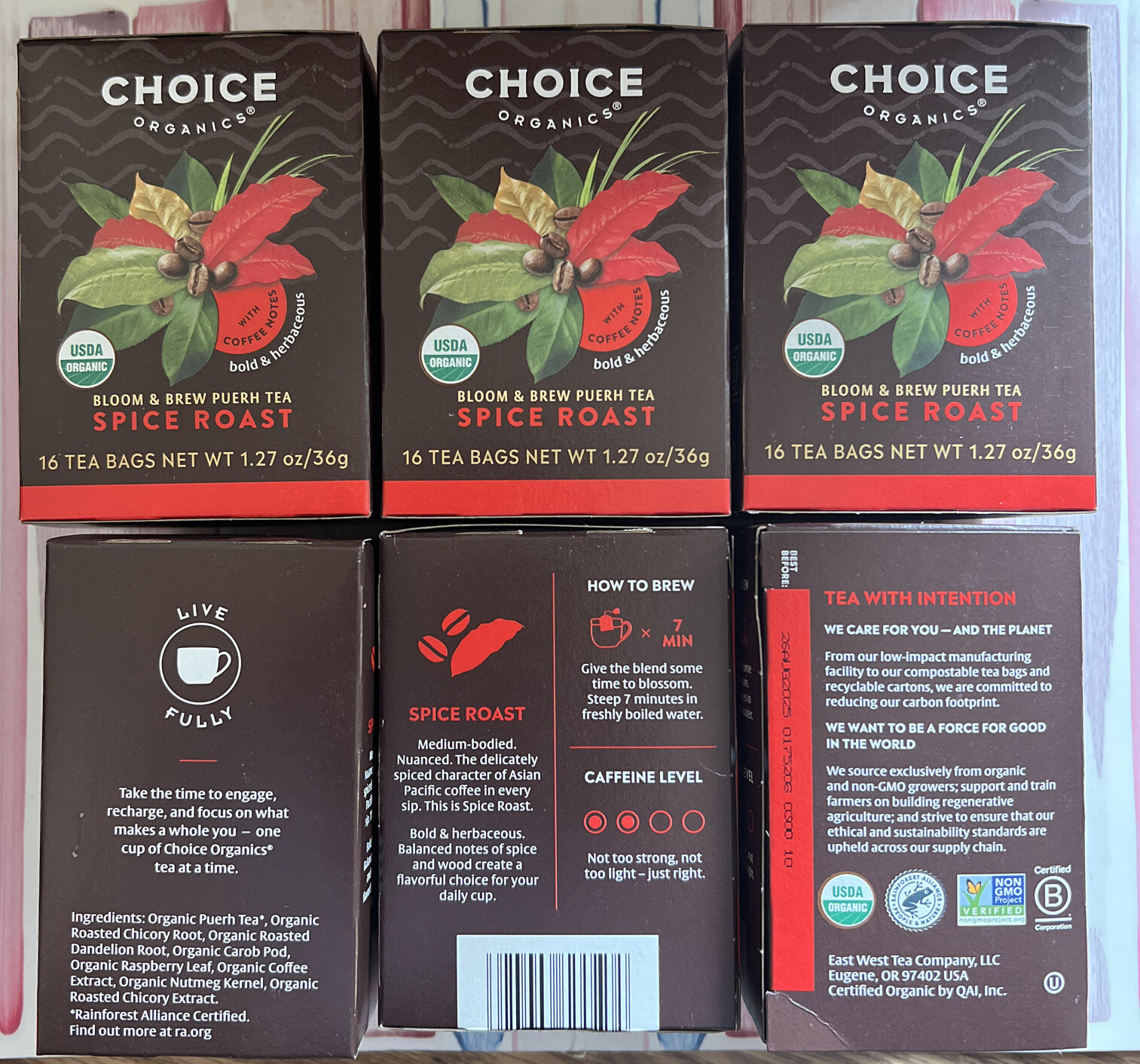 Choice Organics 6 Boxes Spice Roast 16 Tea Bags Each Box Exp 8/25