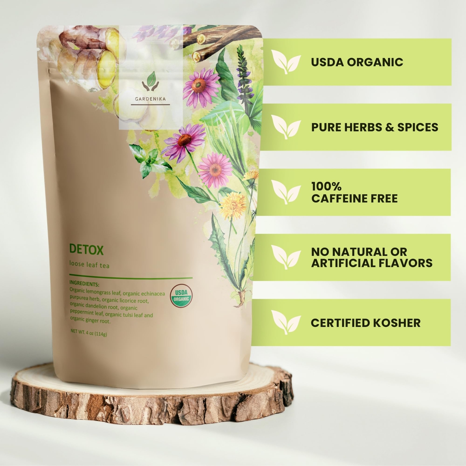Organic Root Detox Loose Leaf Tea, Herbal, Caffeine-Free, KSA Kosher, Ayurvedic