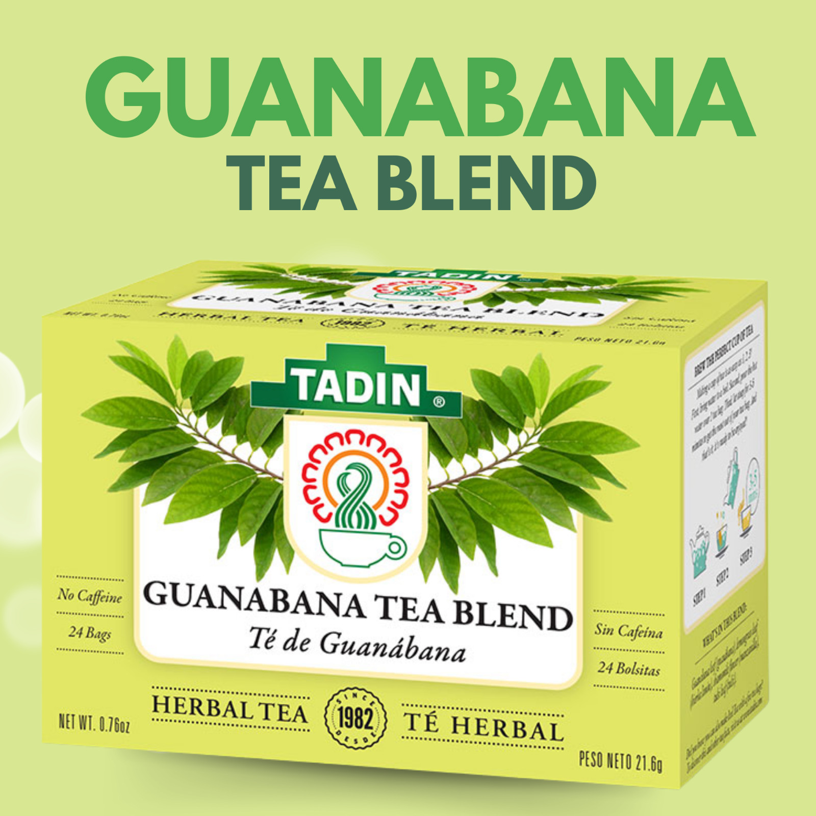 Tadin Guanabana Tea Blend, 24 Bags 0.76 fl oz, Herbal & Caffeine-Free (6-Pack)