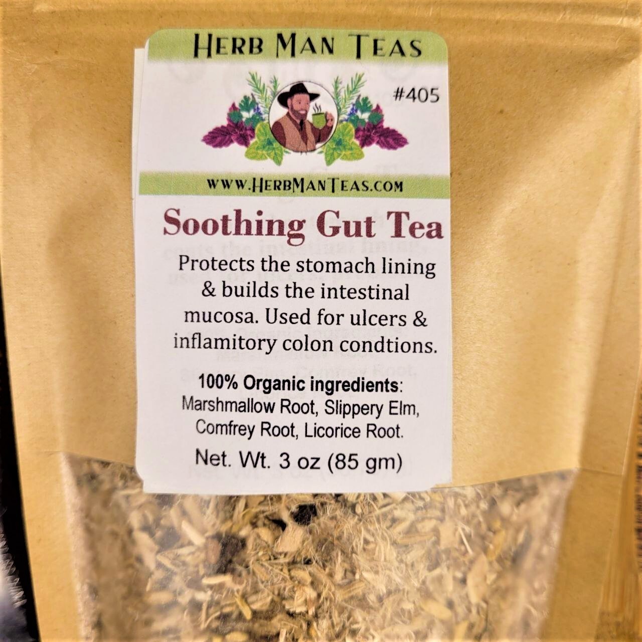 SOOTHING GUT TEA for stomach ulcers, inflammatory colon conditions, sore throat
