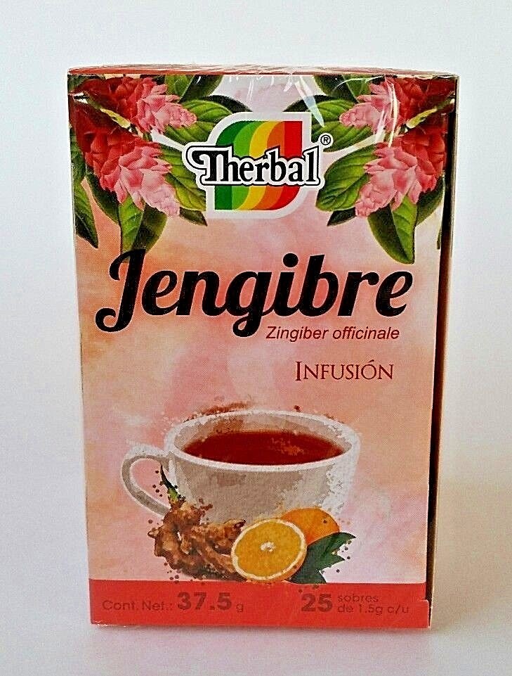 TE DE JENGIBRE GINGER TEA BLEND WITH 25 BAGS Therbal Brand Made in Mexico