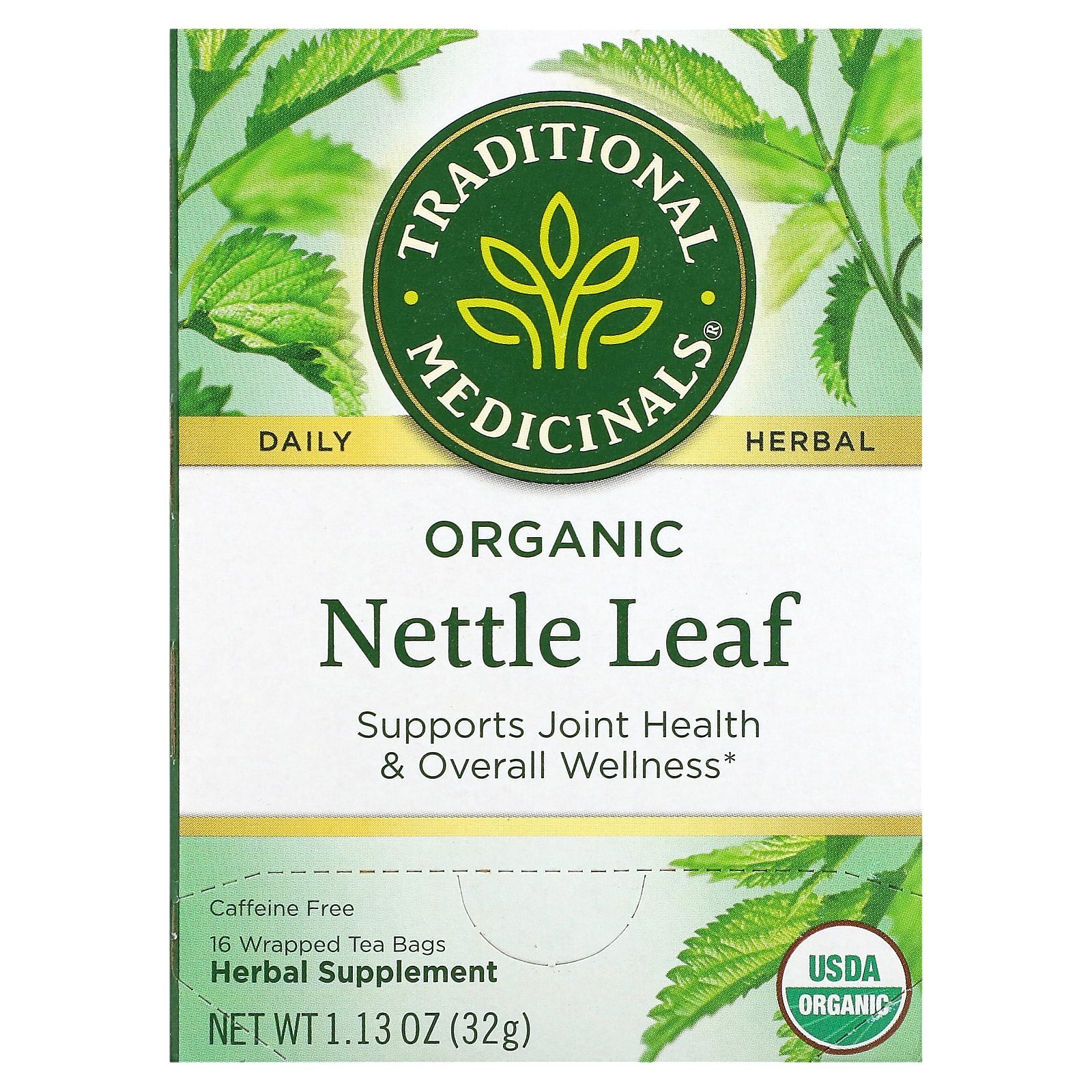 Organic Nettle Leaf, Caffeine Free, 16 Wrapped Tea Bags, 1.13 oz (32 g)