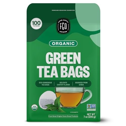 Organic Green Tea Bags – 100 Count Eco-Friendly, Caffeinated, Resealable Pouch