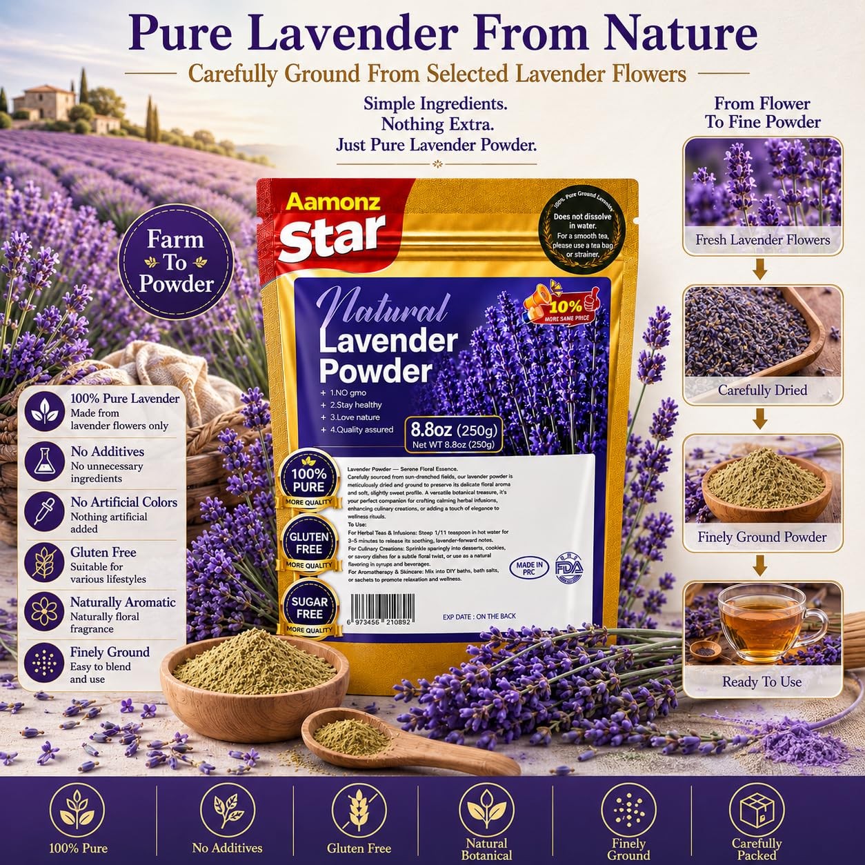 Culinary Lavender Powder 8.8 oz / 250g 100% Natural UltraFine Lavender Flowe…