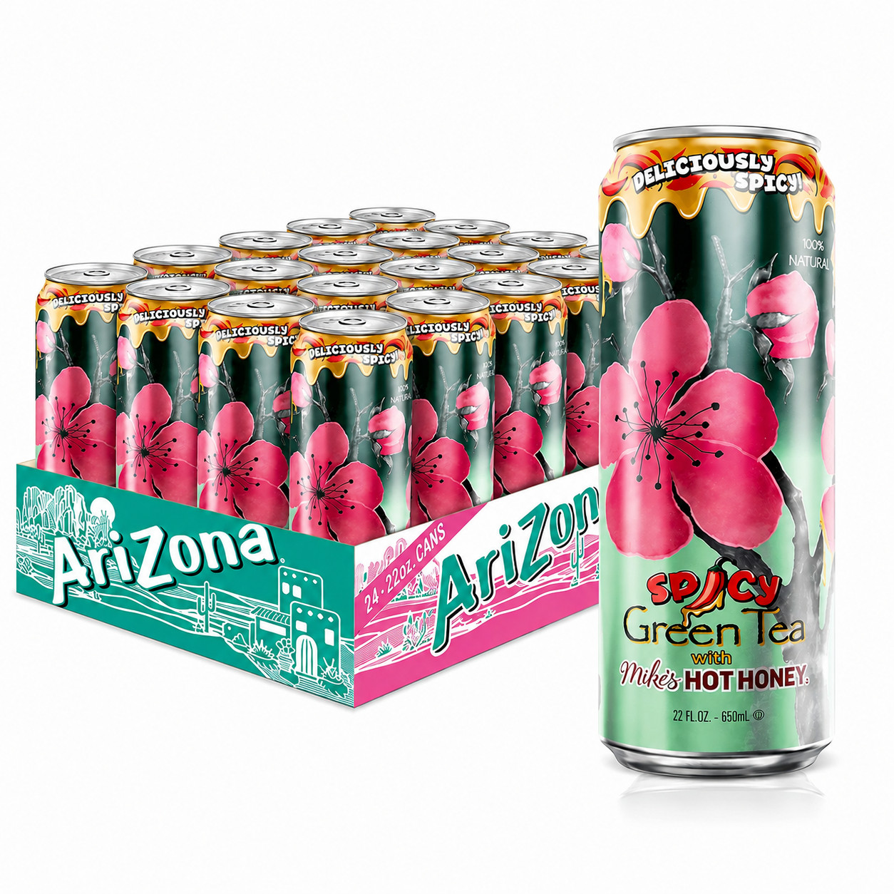 AriZona Spicy Green Tea with Mikes Hot Honey – Big Can, 22 Fl Oz (Pack of 24)