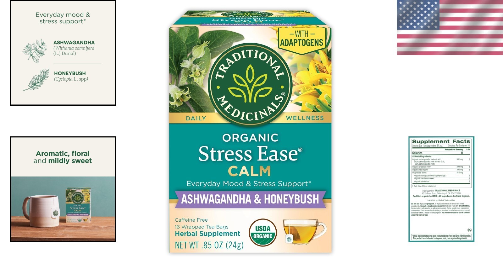 Caffeine-Free Organic Stress Relief Tea – 16 Bags of Ashwagandha & Honeybush