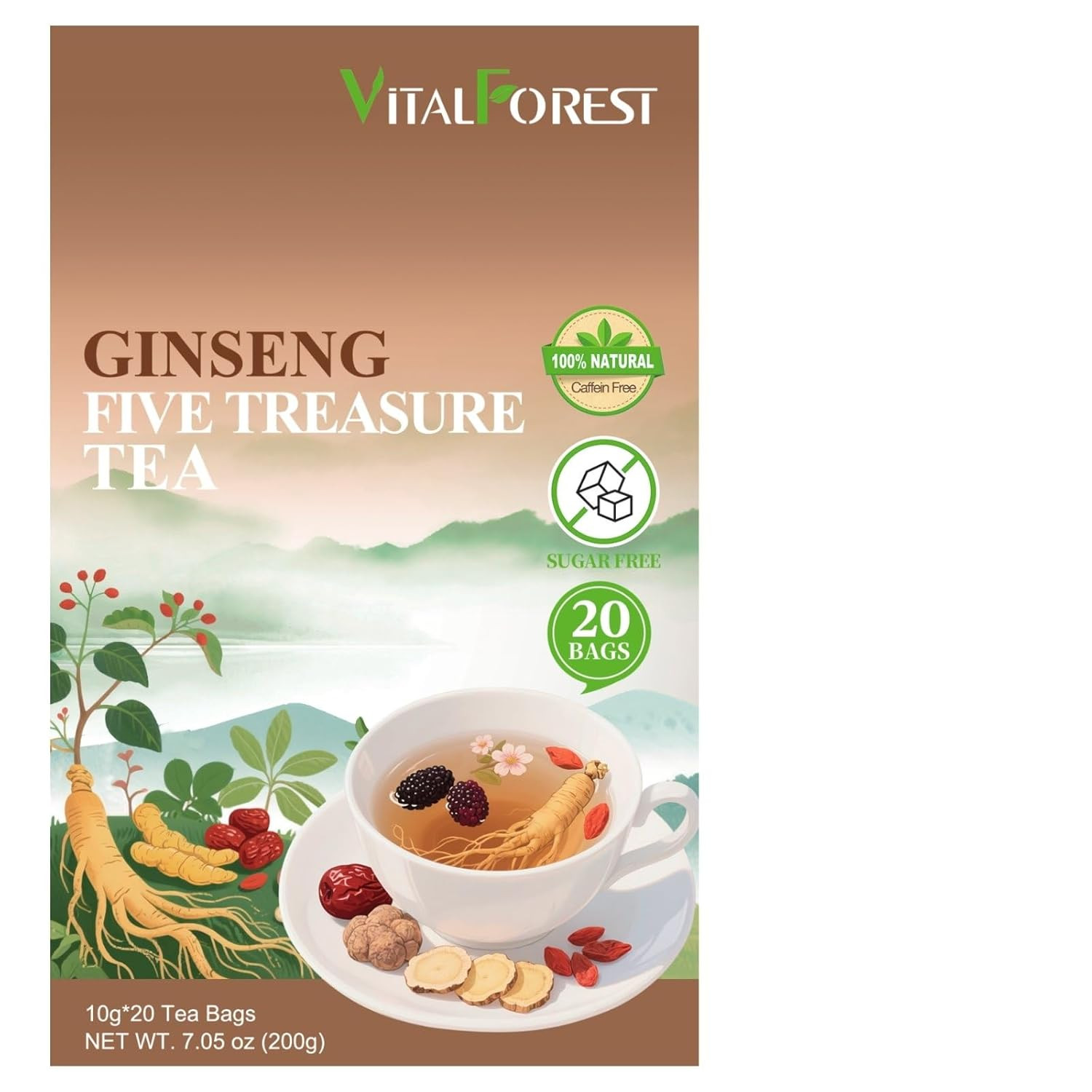 Kidney Tea Formula Ginseng Six Treasure Tea – 10G X 20 Bags Ginseng & Mulberry H