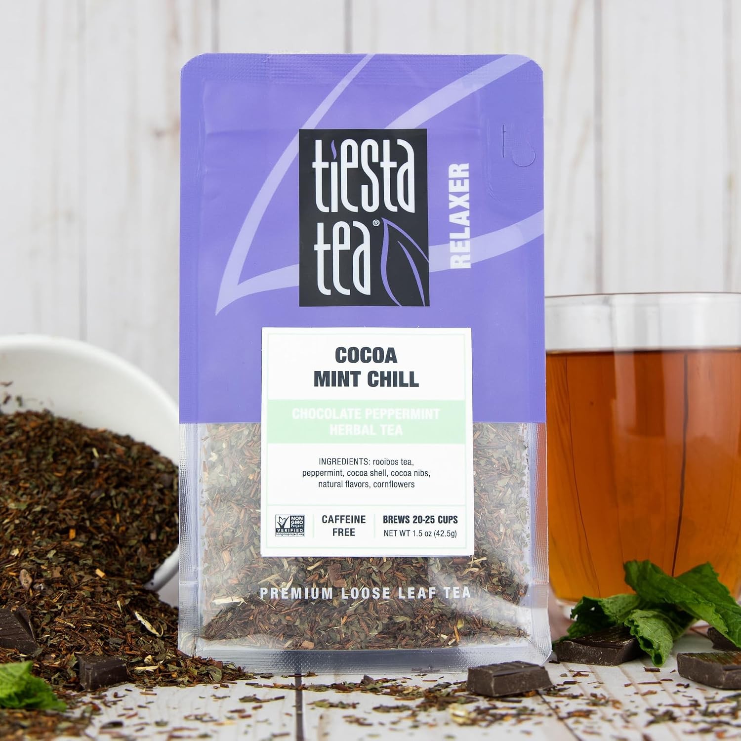 Cocoa Mint Chill Loose Leaf Tea, Chocolate Peppermint Herbal Rooibos Blend,