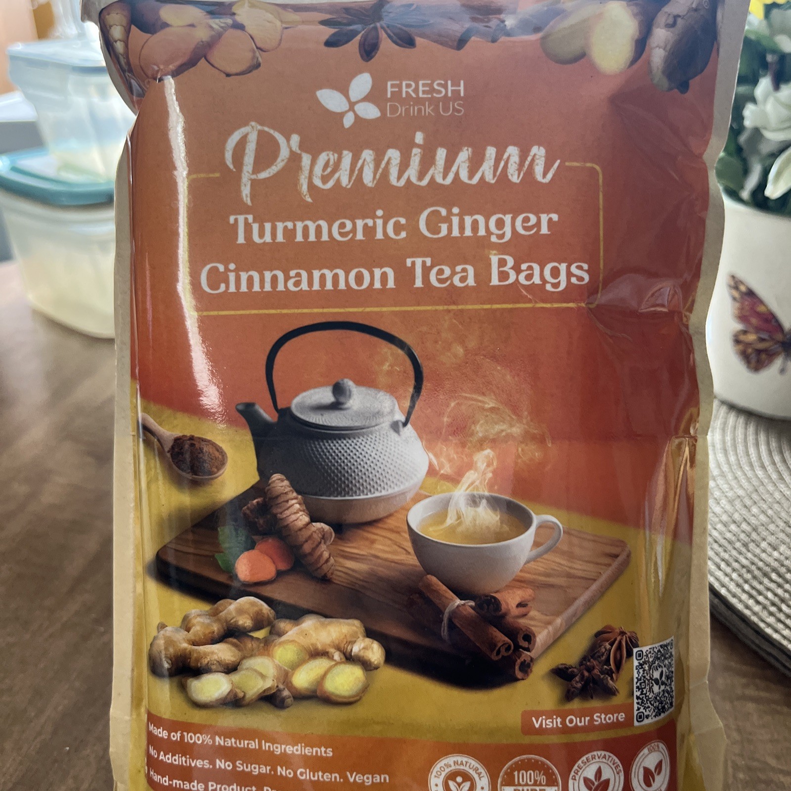 Premium 200 Turmeric Ginger Cinnamon Natural Tea Bags Pure No Additive Added
