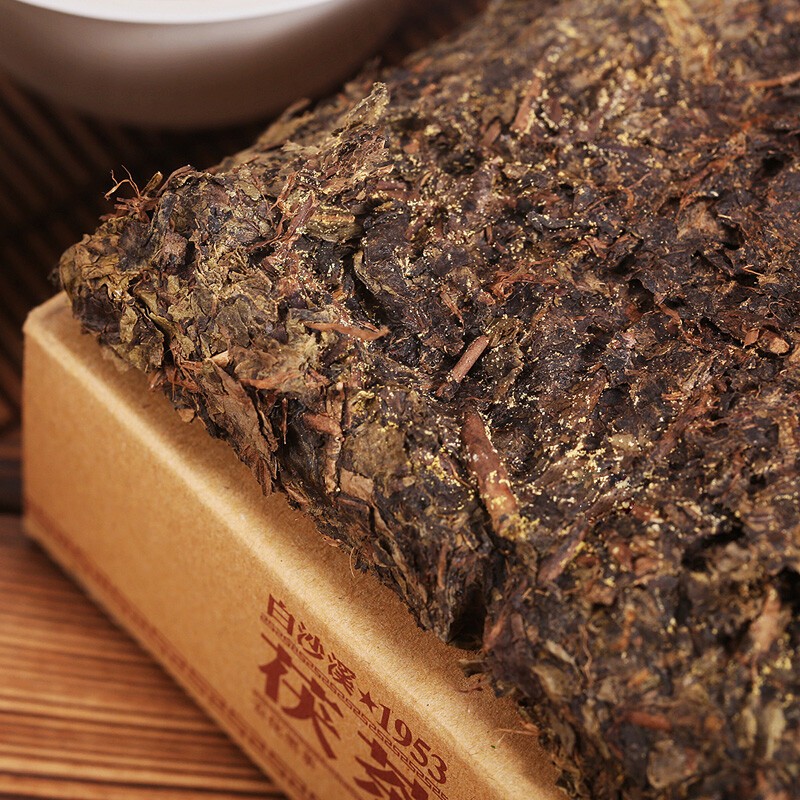 Baishaxi 1953 Fucha Hunan Anhua Black Tea Dark Tea Fu Brick Golden Flower 338g