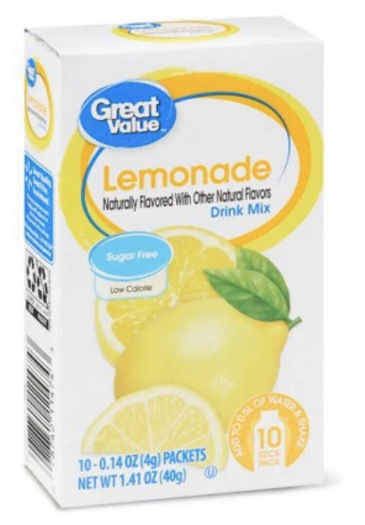 6 Boxes Great Value Sugar Free Lemonade Powdered Drink Mix 1 Box 10 Packets