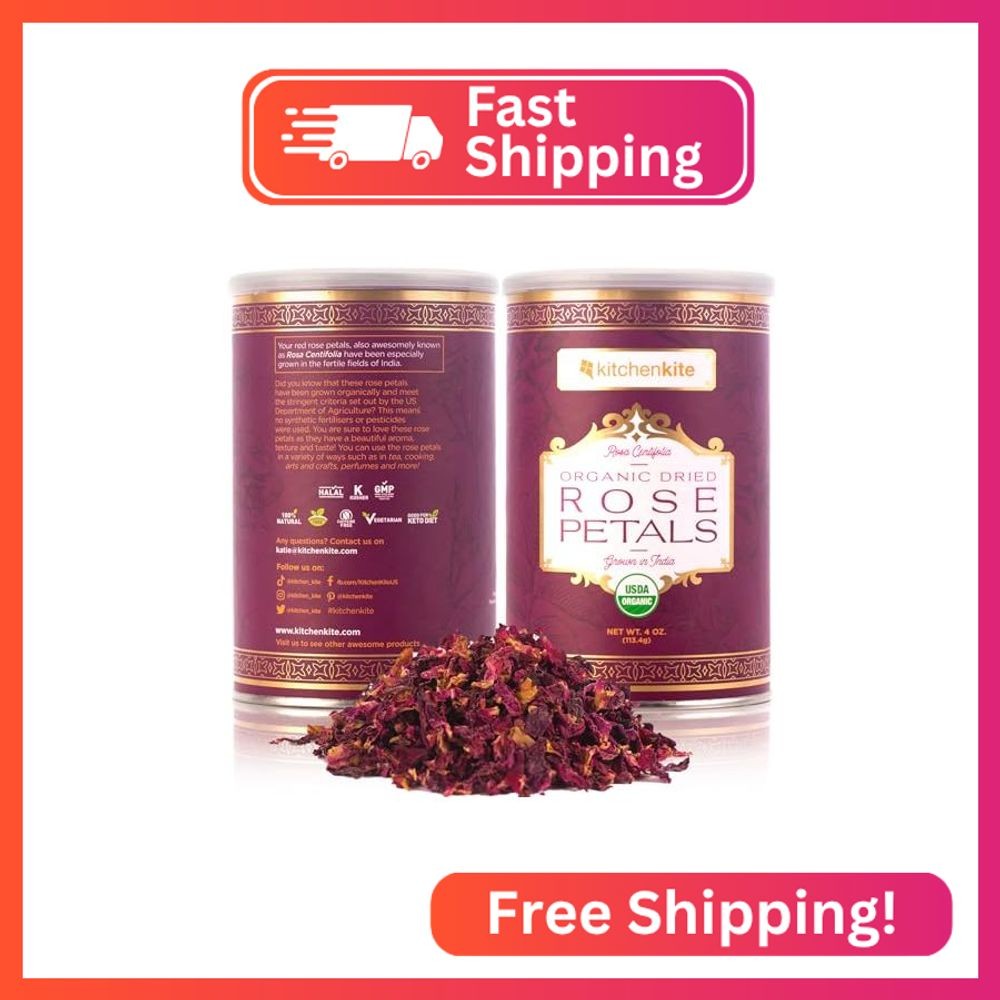 Organic Dried Red Rose Petals 4oz – Food Grade Organic Edible Rose Petal, Caffei