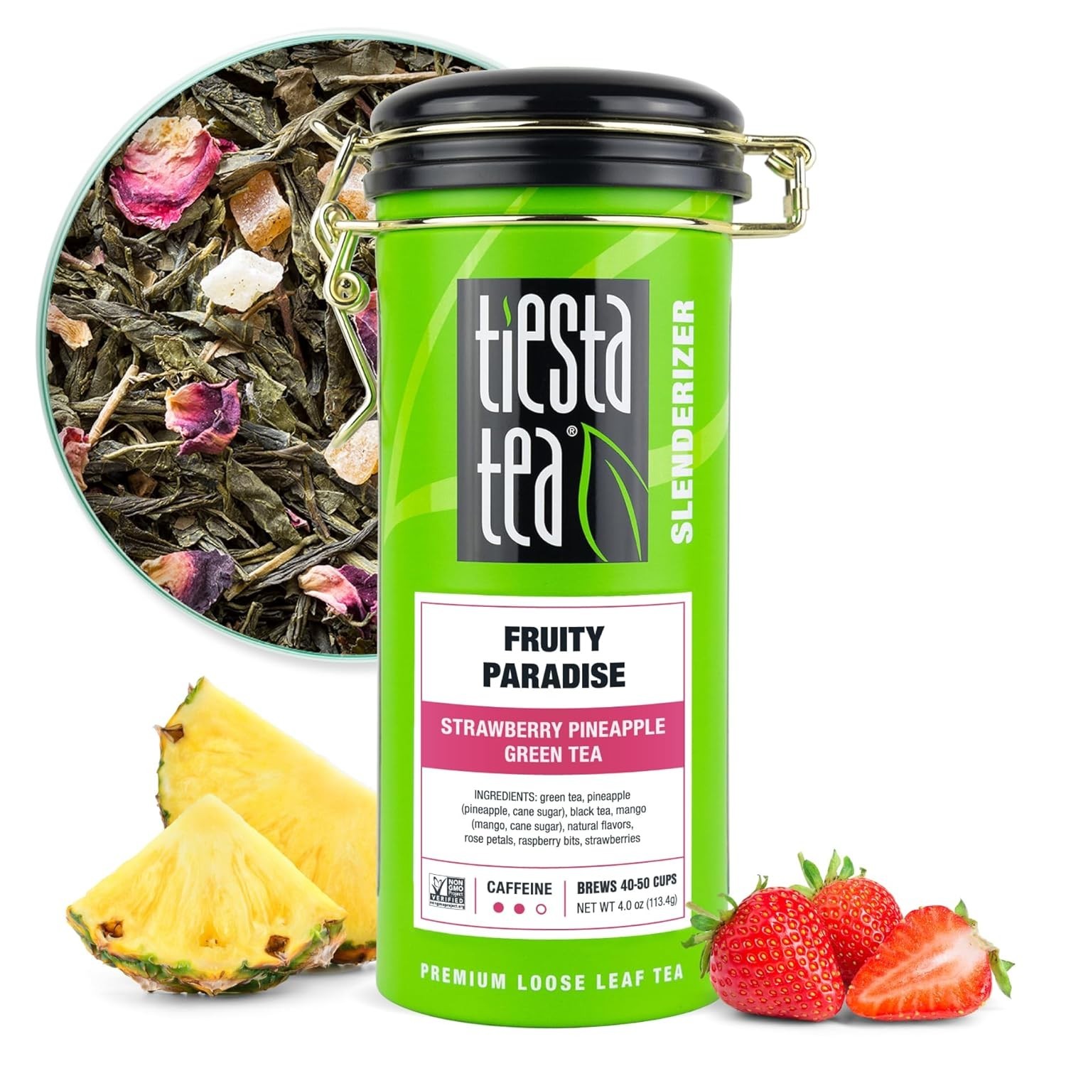 Fruity Paradise, Loose Leaf, Strawberry Pineapple Green Tea, Blend, Medium C…
