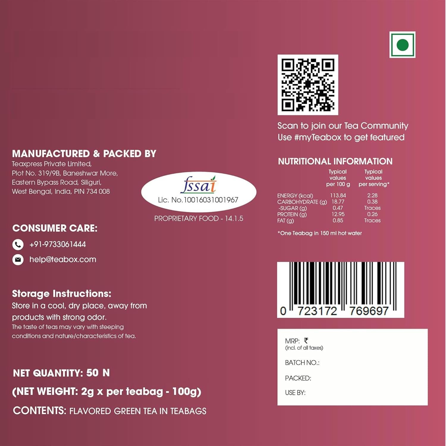 100% Organic Hibiscus Cinnamon Clove Green Tea Bags – 100 pcs of Pure Luxury