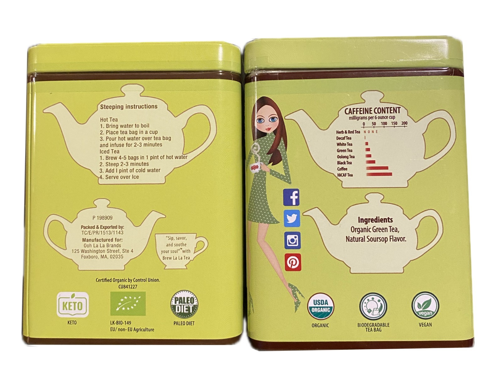 Brewlala Tea Organic Soursop Green Tea 50 String & Tag Tea Bags 75g 2pcs