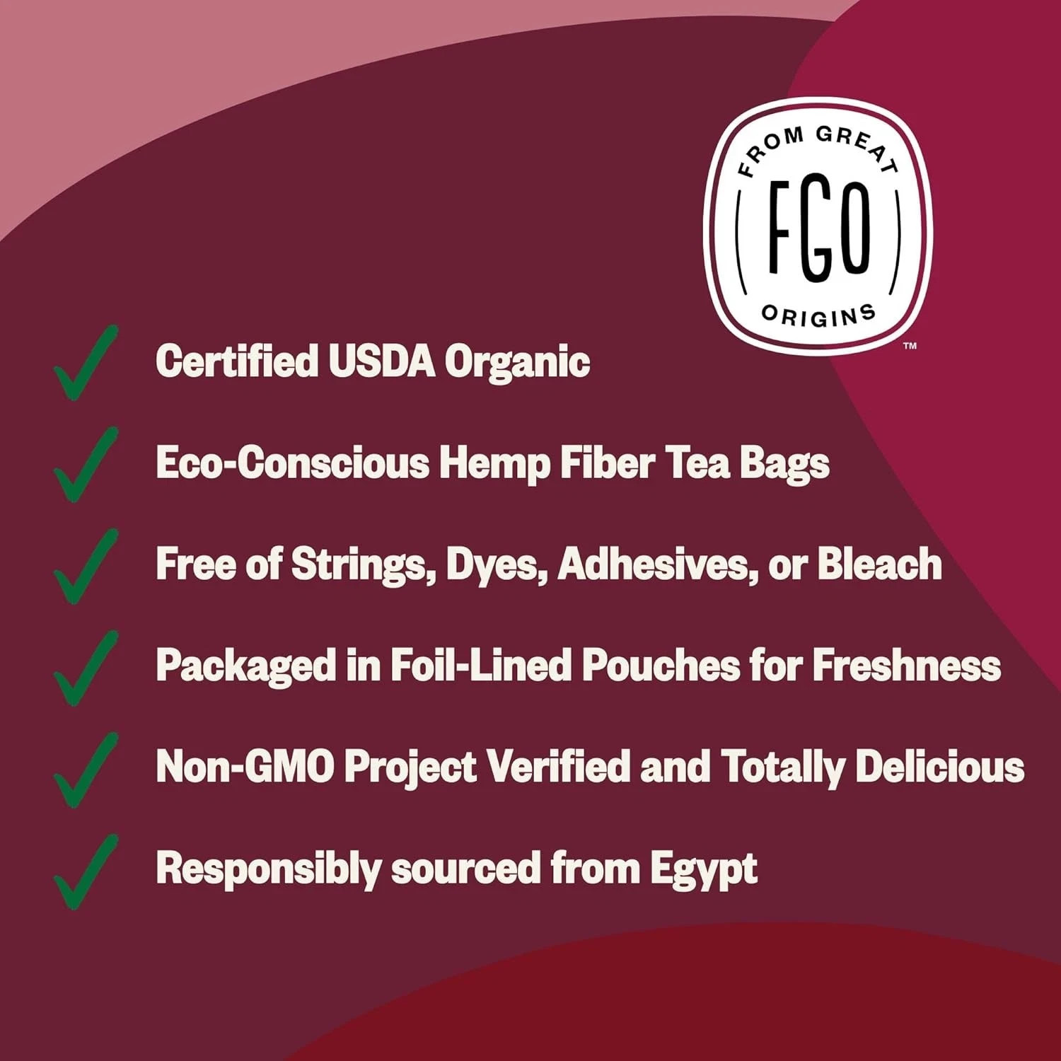 FGO Organic Hibiscus Tea 100 Count Eco-Conscious Tea Bags Caffeine Free