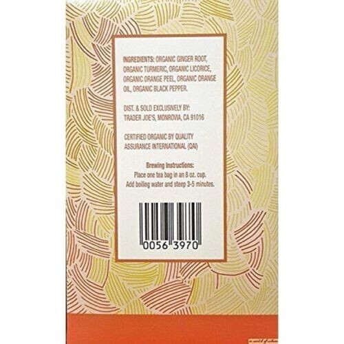 3 x Trader Joe’s Organic Ginger Turmeric Herbal Tea 20 Tea Bags Each, Total 60ct
