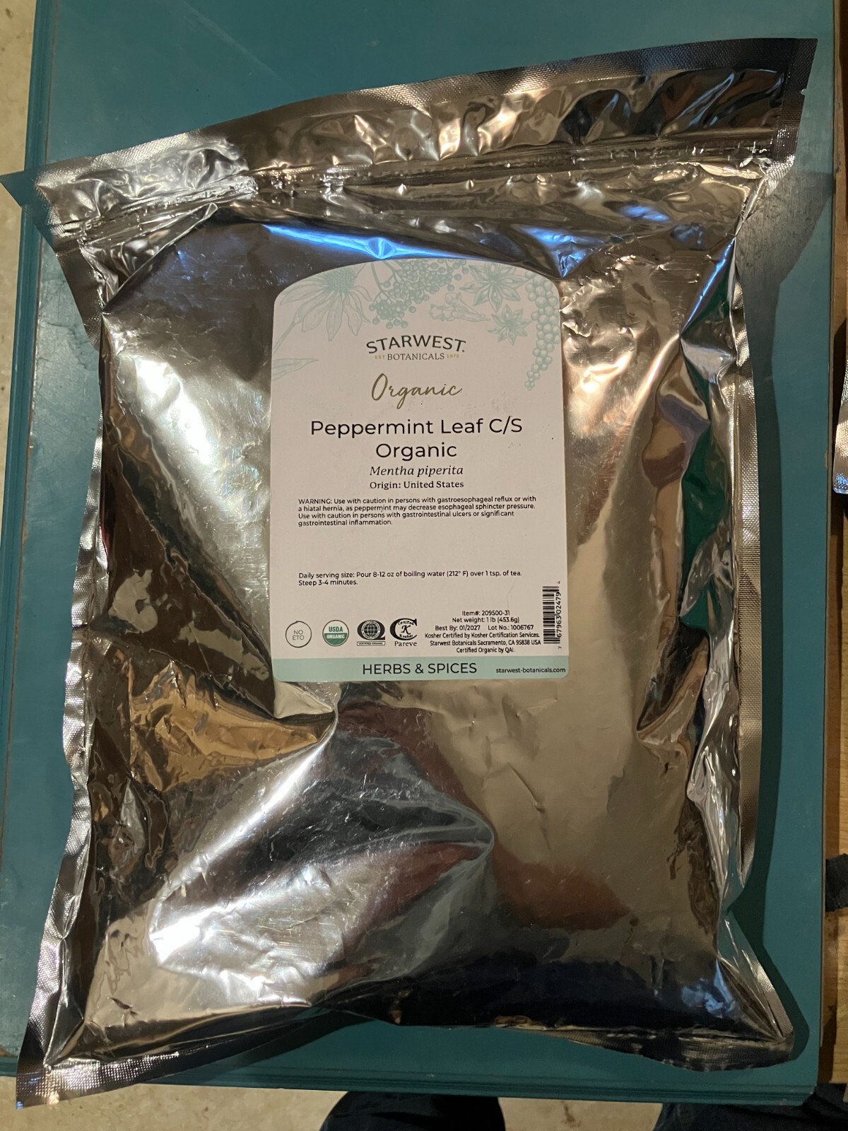Starwest Botanicals Peppermint Leaf, Cut and Sift 1 lb Best by 1/2027AD