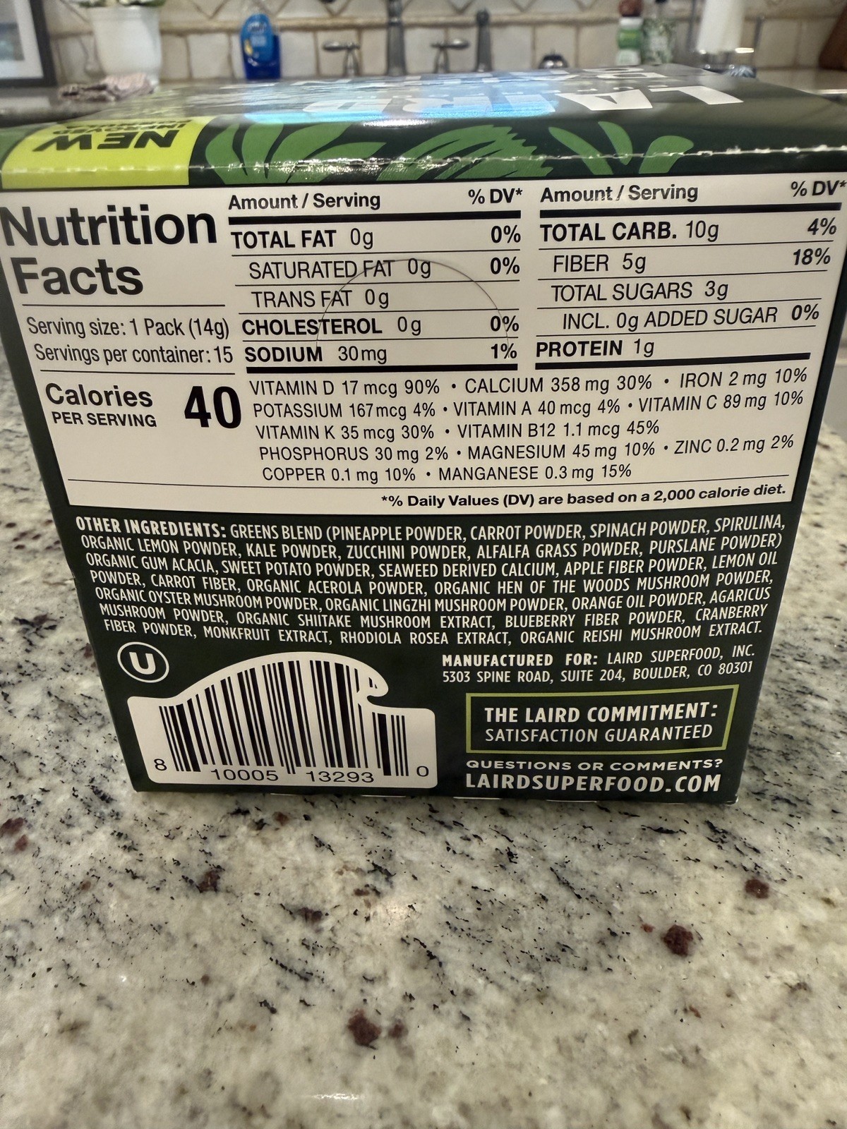 Laird Superfood, Prebiotic Daily Greens, 15 Packs, 0.5 oz (14 g) Each