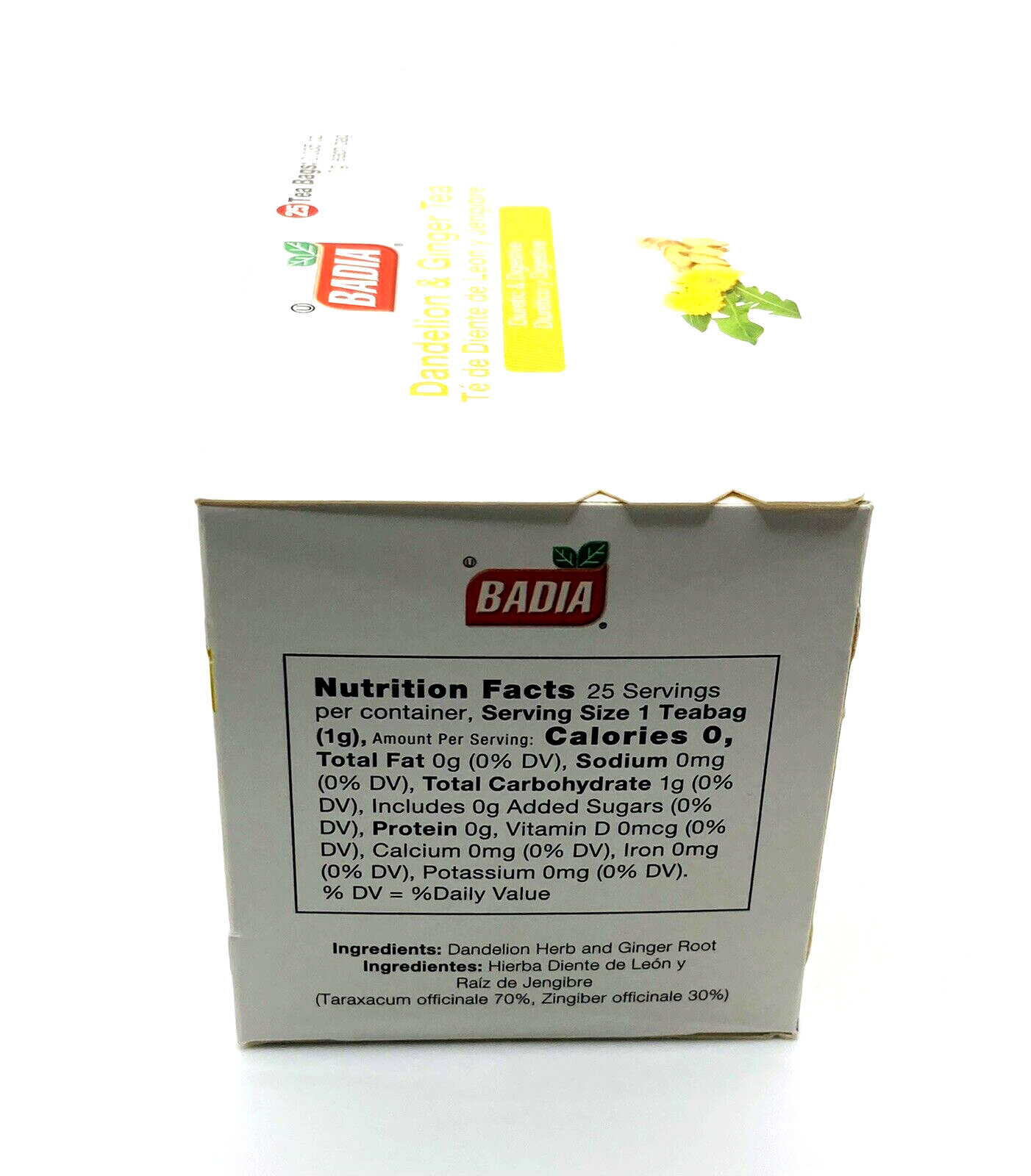 Badia Dandelion & Ginger Tea – Caffeine Free, Diuretic & Digestive, 25 Tea Bags