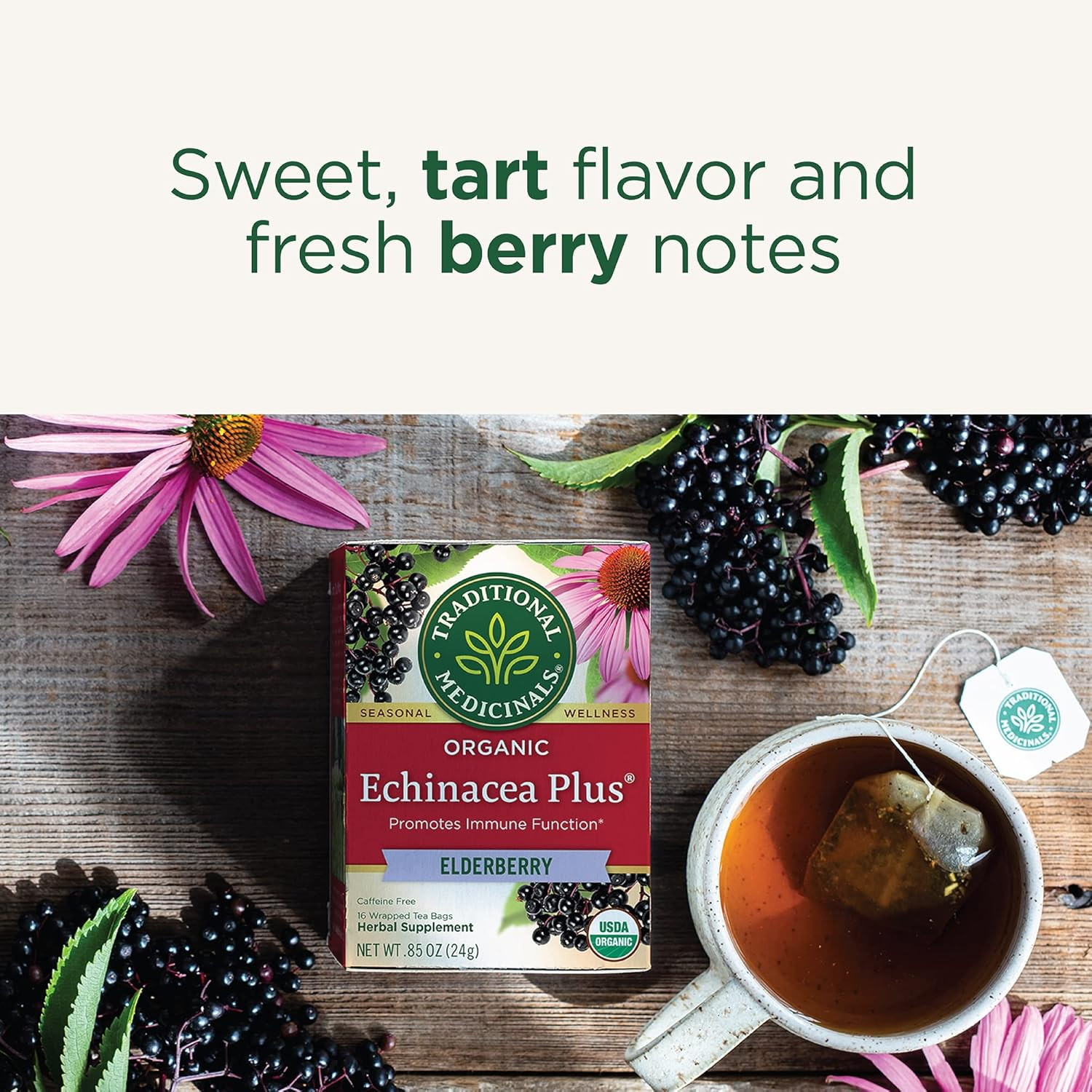 Tea, Organic Echinacea plus Elderberry, Boosts the Immune System, 16 Tea Bags