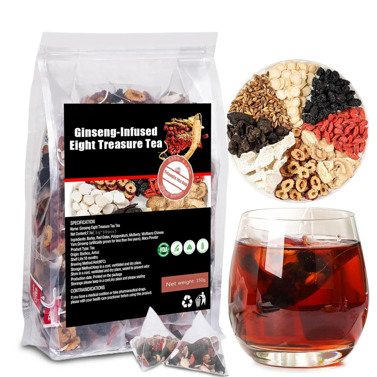 30pcs Ginseng six treasure tea , Kidney tea ,liver tea , red date kidney health