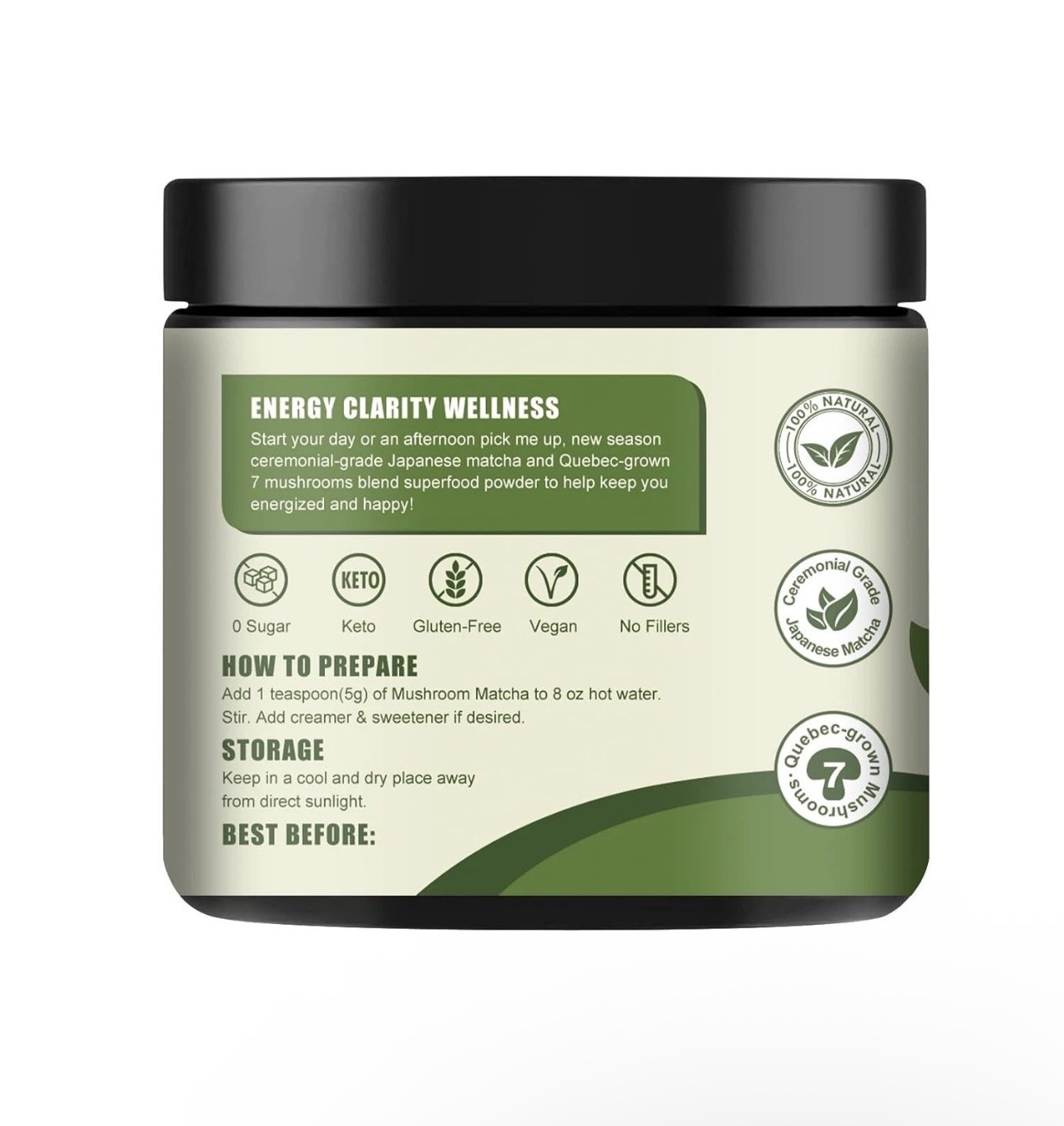 3.52 Oz, Grelim Mushroom Matcha Infused With 7 Superfood Mushrooms, MCT Oil