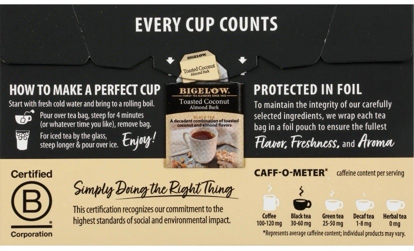 Bigelow Toasted Coconut Almond Bark Black Tea Bags – 18 Count, Dessert Tea