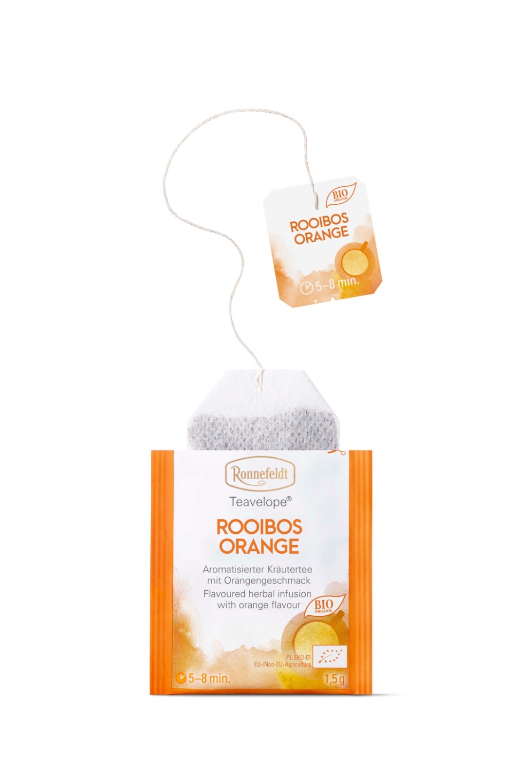 Ronnefeldt Teavelope® ROOIBOS ORANGE. 25 tea bags ORGANIC herbal tea. Decaf