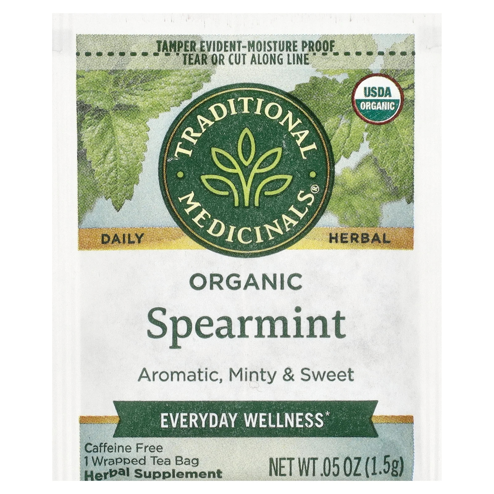 Organic Spearmint, Caffeine Free, 16 Wrapped Tea Bags, 0.85 oz (24 g)