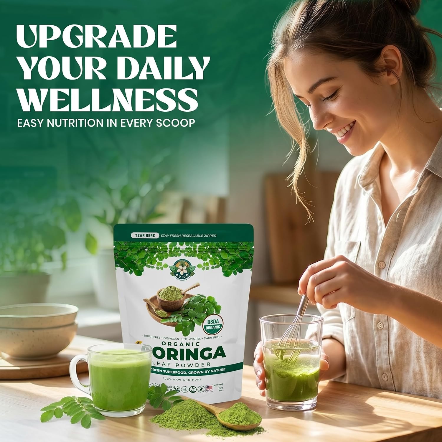OVIDA Organic Moringa Leaf Powder Smoothie Tea Blend Green Superfood 4oz