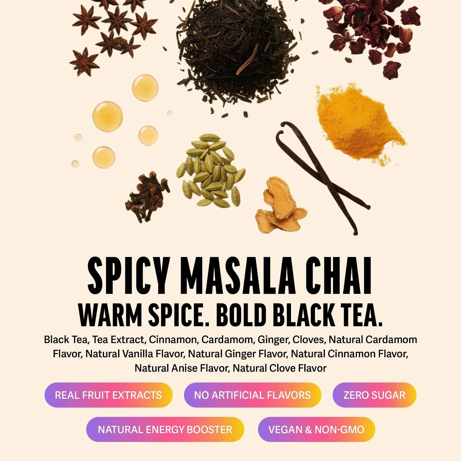 High Caffeine Energy Leaf Blend – Spicy Masala Chai Black Tea – 20 Pack – Keto F