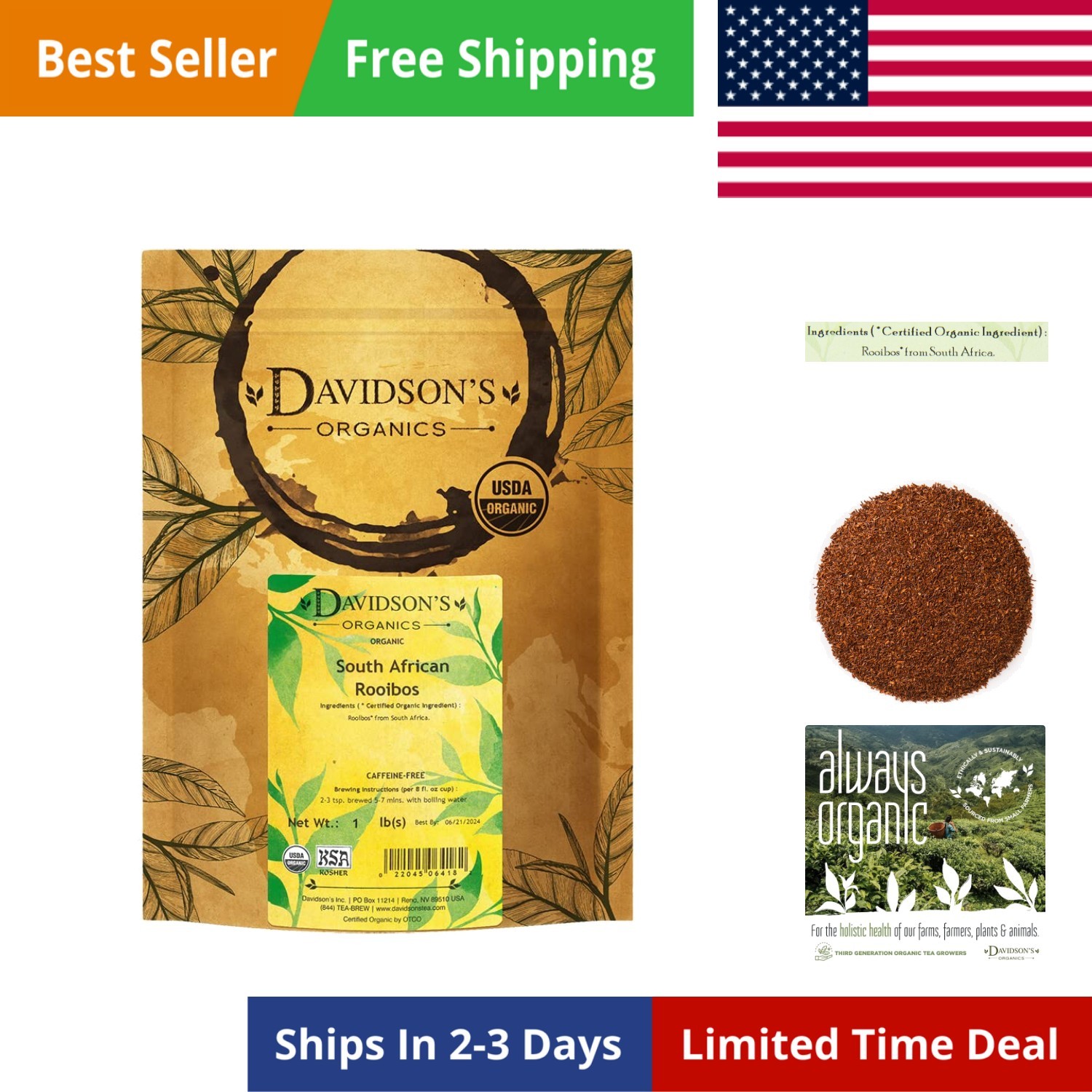 Organics, South African Rooibos, Loose Leaf Tea, 16-Ounce Bag Packaging May Vary