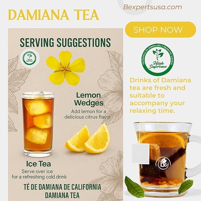 Damiana Herbal Tea – 100% Turnera diffusa – 25 Tea Bags – Natural Caffeine-Free