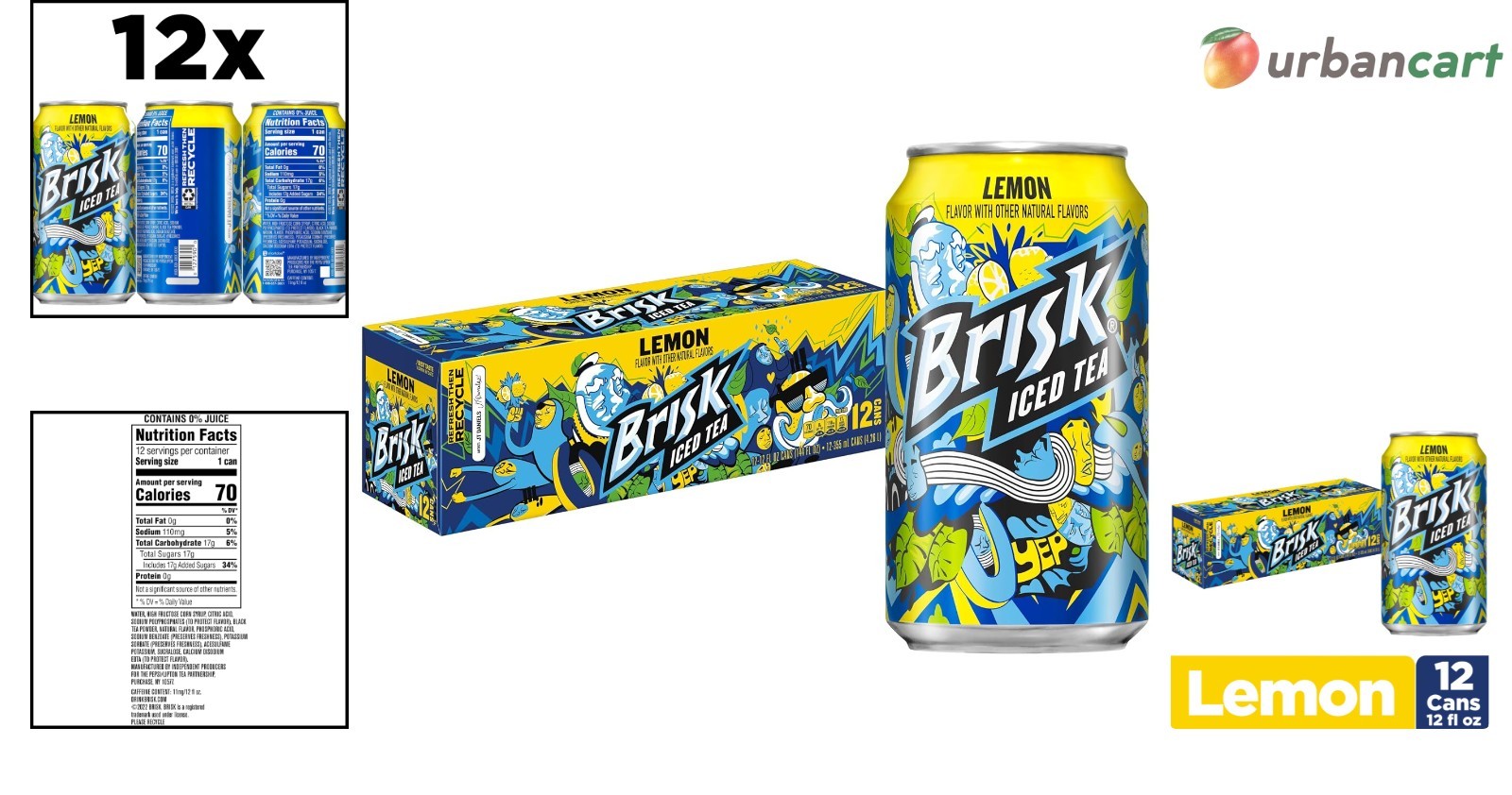 Brisk Lemon Iced Tea – Pack of 12 Cans
