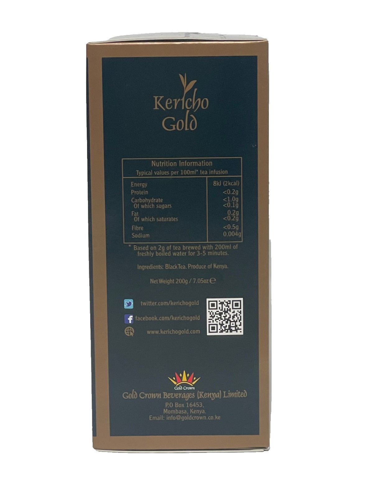 Kericho Gold Premium Black Pure Kenya Tea Bags 100 Pieces String & Tag Fairtrade