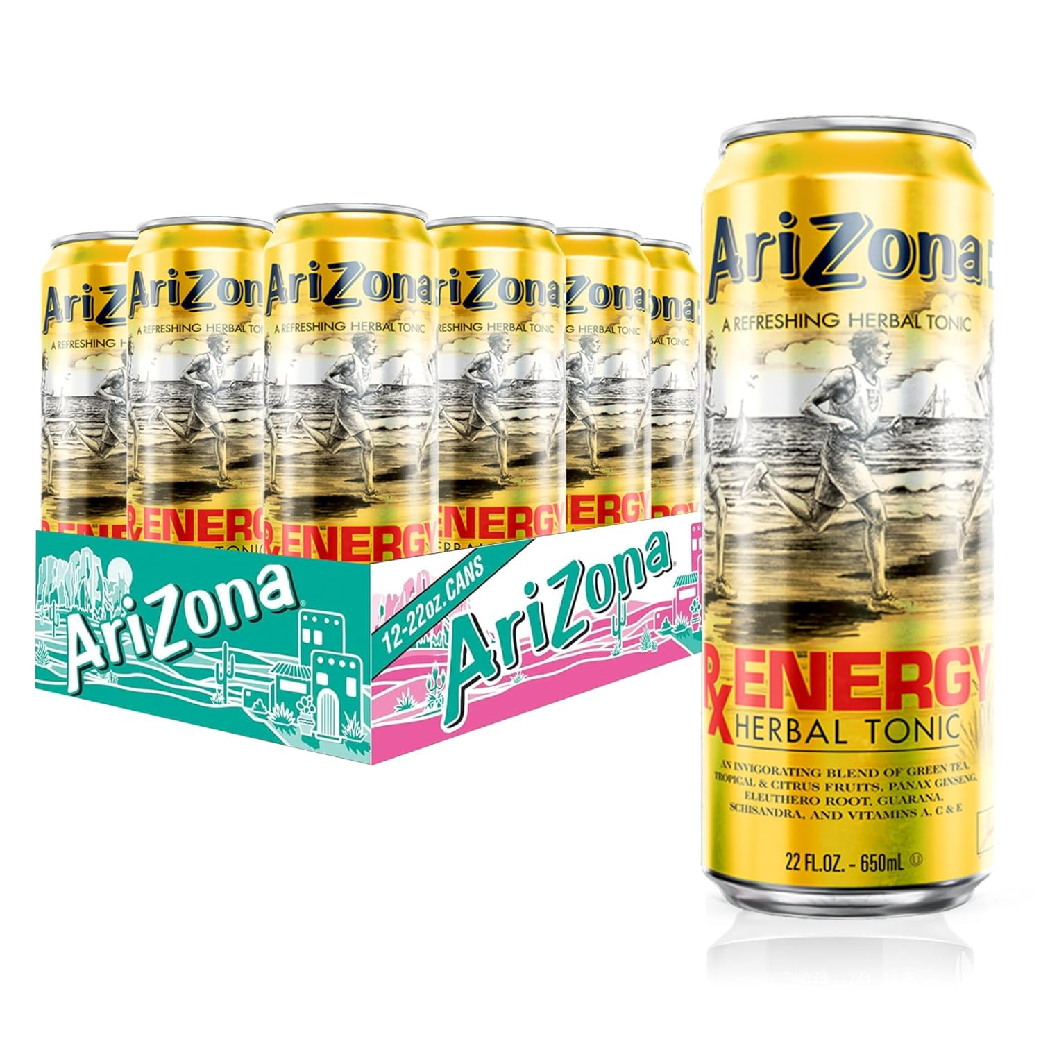 Herbal Energy Drink 22oz 12 Pack Green Tea Citrus 132mg Caffeine